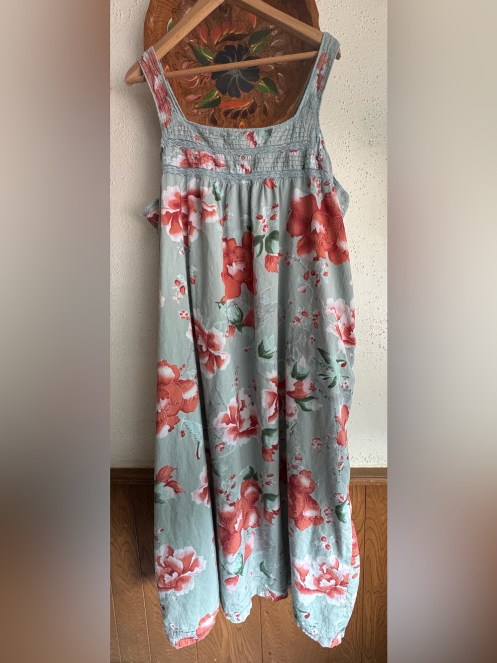 Soft Surroundings Floral Summer Lounge Dress in Mint with Coral Blooms Size 3X - Picture 3 of 11